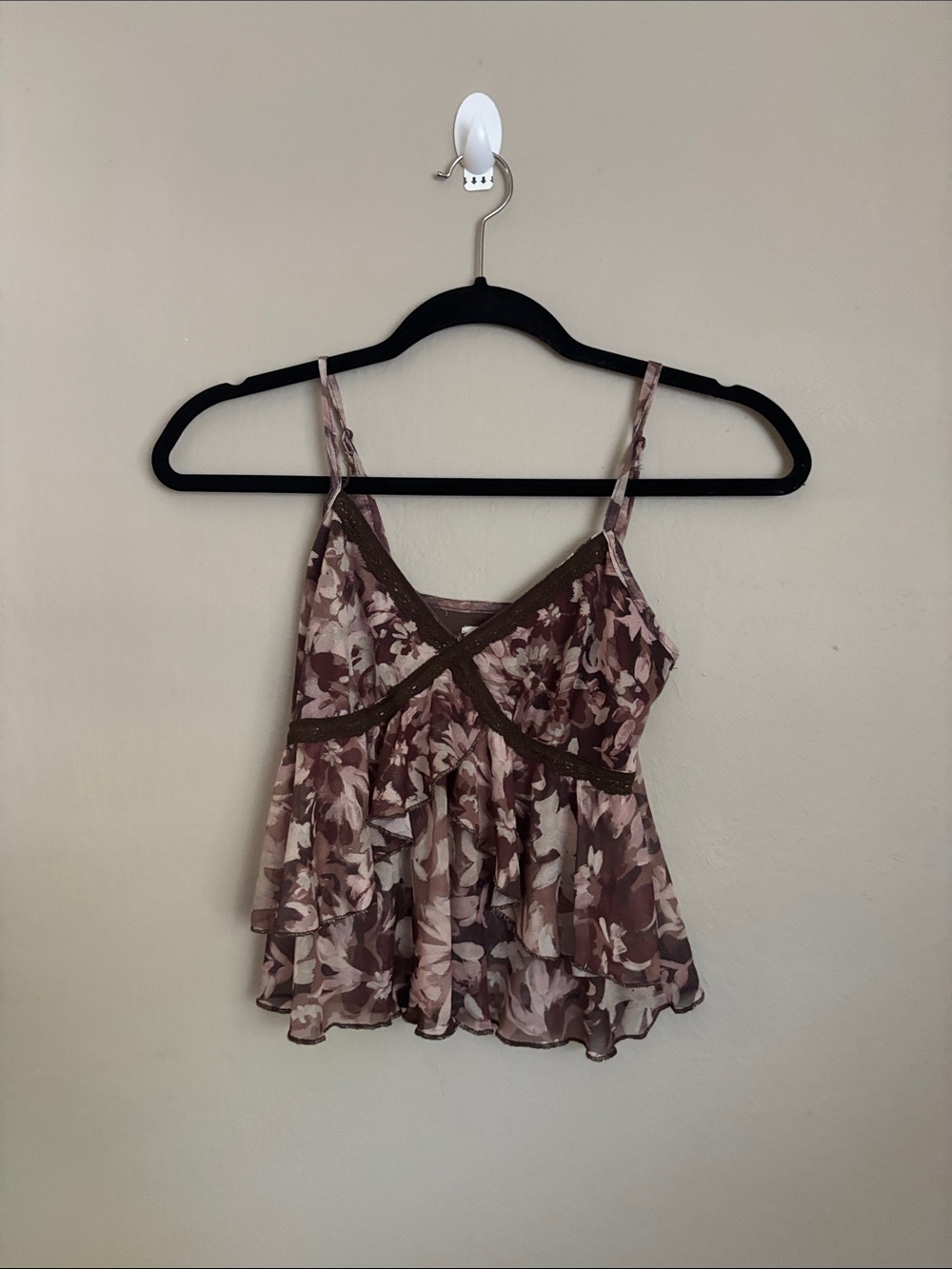 Good days project- Floral Ruffle Spaghetti Strap Tank Top - Mauve size XS